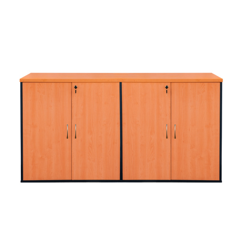 Dos Estantes Modulares Laminado Compacto con Puertas y Llaves. Color Alerce y Grafito